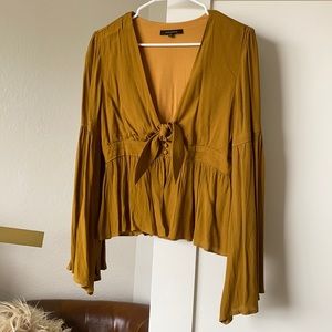 Olivaceous tie front blouse